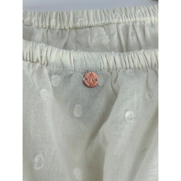 VOLCOM Winding Roads Cami Crop Tank Top Sz L White Polka Dot Off Shoulder Ruffle - Picture 12 of 16